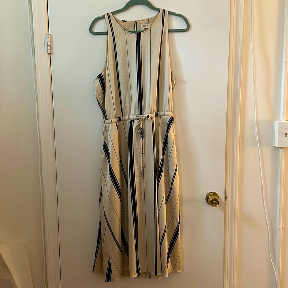 LOFT Striped Midi Dress with Back Cutout